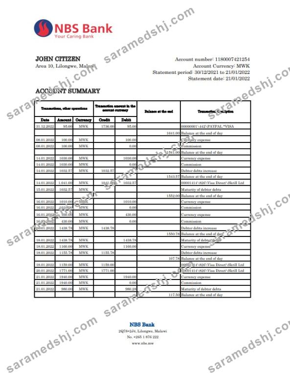 Malawi NBS bank statement xls